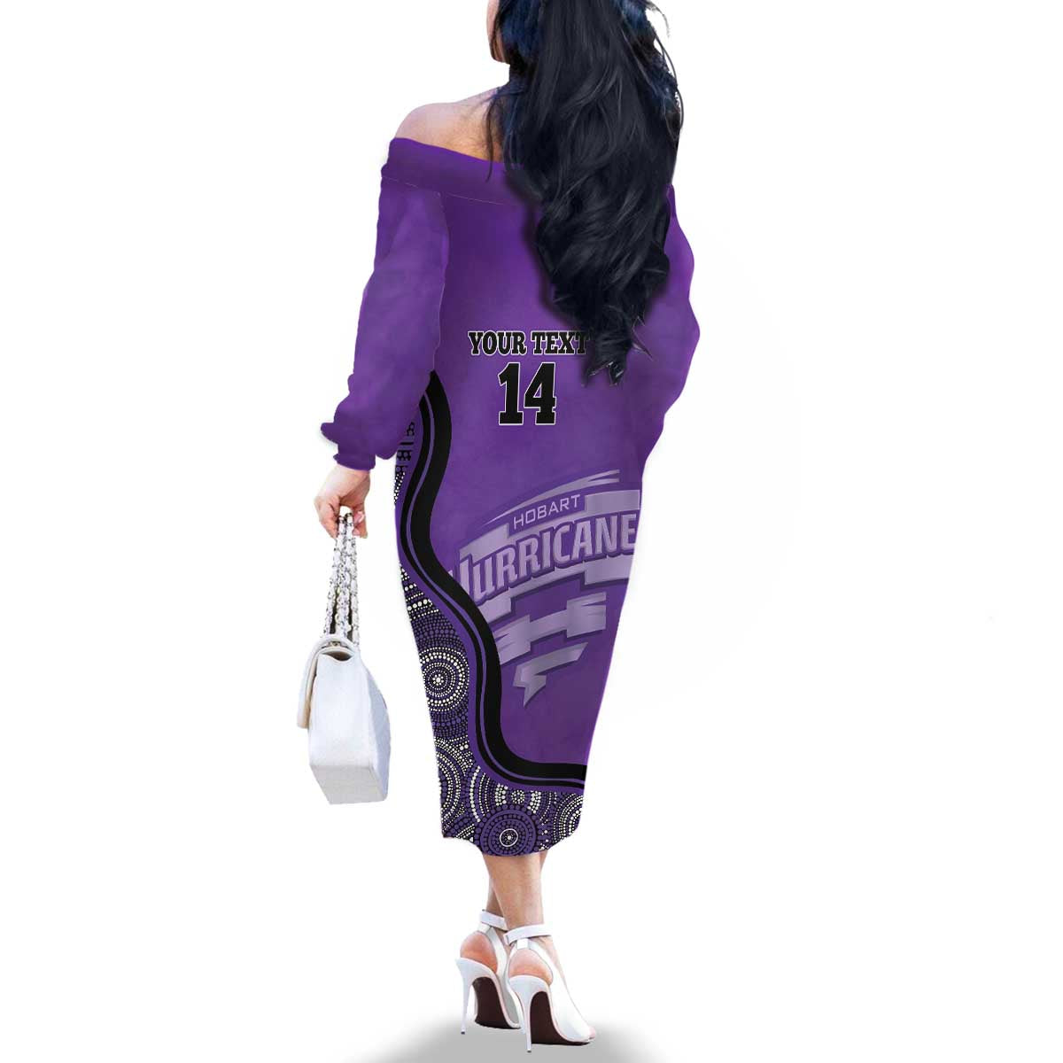 Custom Hobart Hurricanes Family Matching Off The Shoulder Long Sleeve Dress and Hawaiian Shirt Indigenous Art - Grunge Style