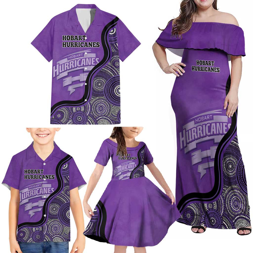 Custom Hobart Hurricanes Family Matching Off Shoulder Maxi Dress and Hawaiian Shirt Indigenous Art - Grunge Style