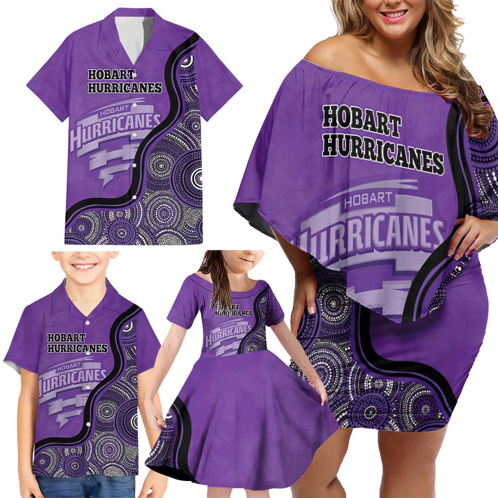 Custom Hobart Hurricanes Family Matching Off Shoulder Short Dress and Hawaiian Shirt Indigenous Art - Grunge Style