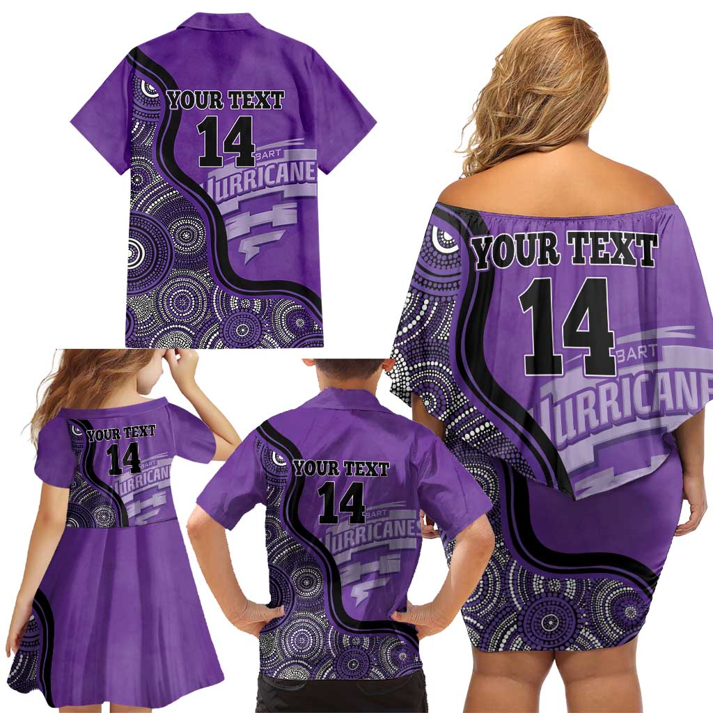 Custom Hobart Hurricanes Family Matching Off Shoulder Short Dress and Hawaiian Shirt Indigenous Art - Grunge Style