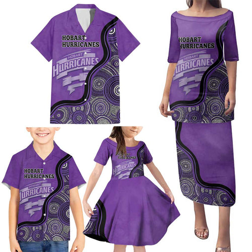 Custom Hobart Hurricanes Family Matching Puletasi and Hawaiian Shirt Indigenous Art - Grunge Style