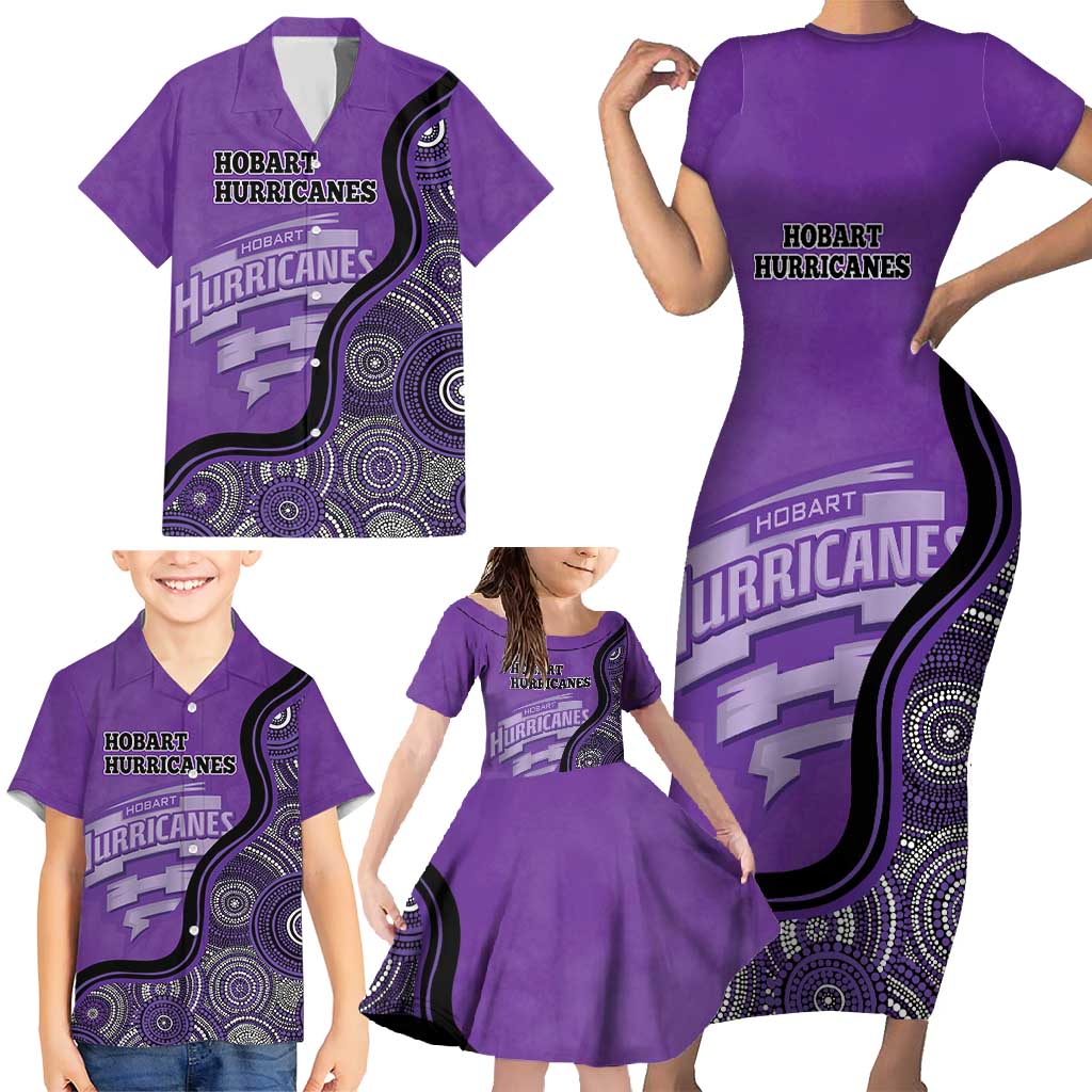 Custom Hobart Hurricanes Family Matching Short Sleeve Bodycon Dress and Hawaiian Shirt Indigenous Art - Grunge Style