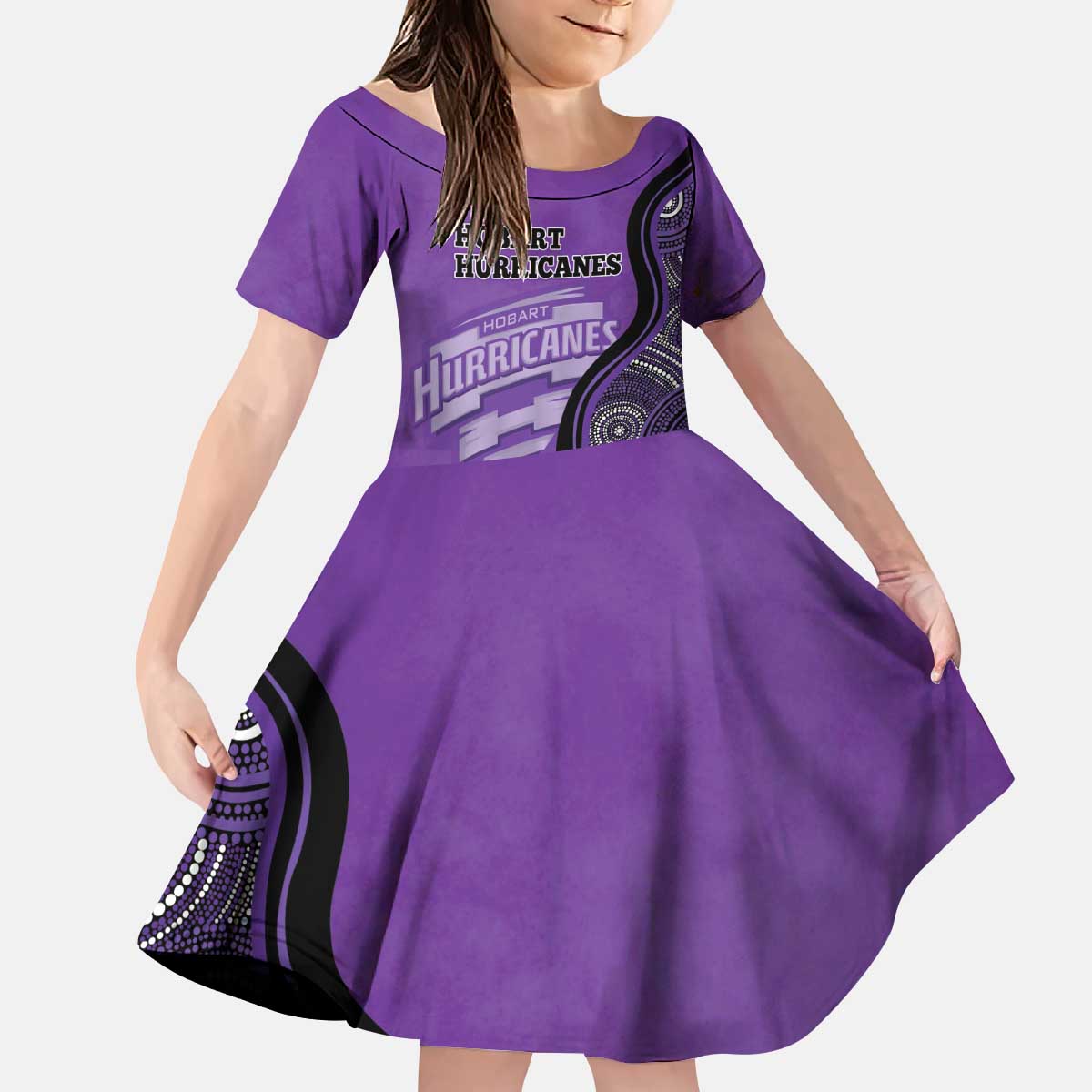 Custom Hobart Hurricanes Kid Short Sleeve Dress Indigenous Art - Grunge Style