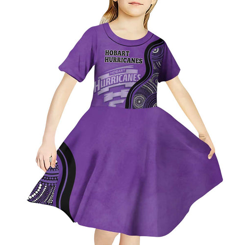 Custom Hobart Hurricanes Kid Short Sleeve Dress Indigenous Art - Grunge Style