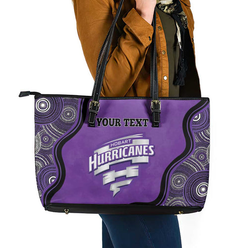 Custom Hobart Hurricanes Leather Tote Bag Indigenous Art - Grunge Style