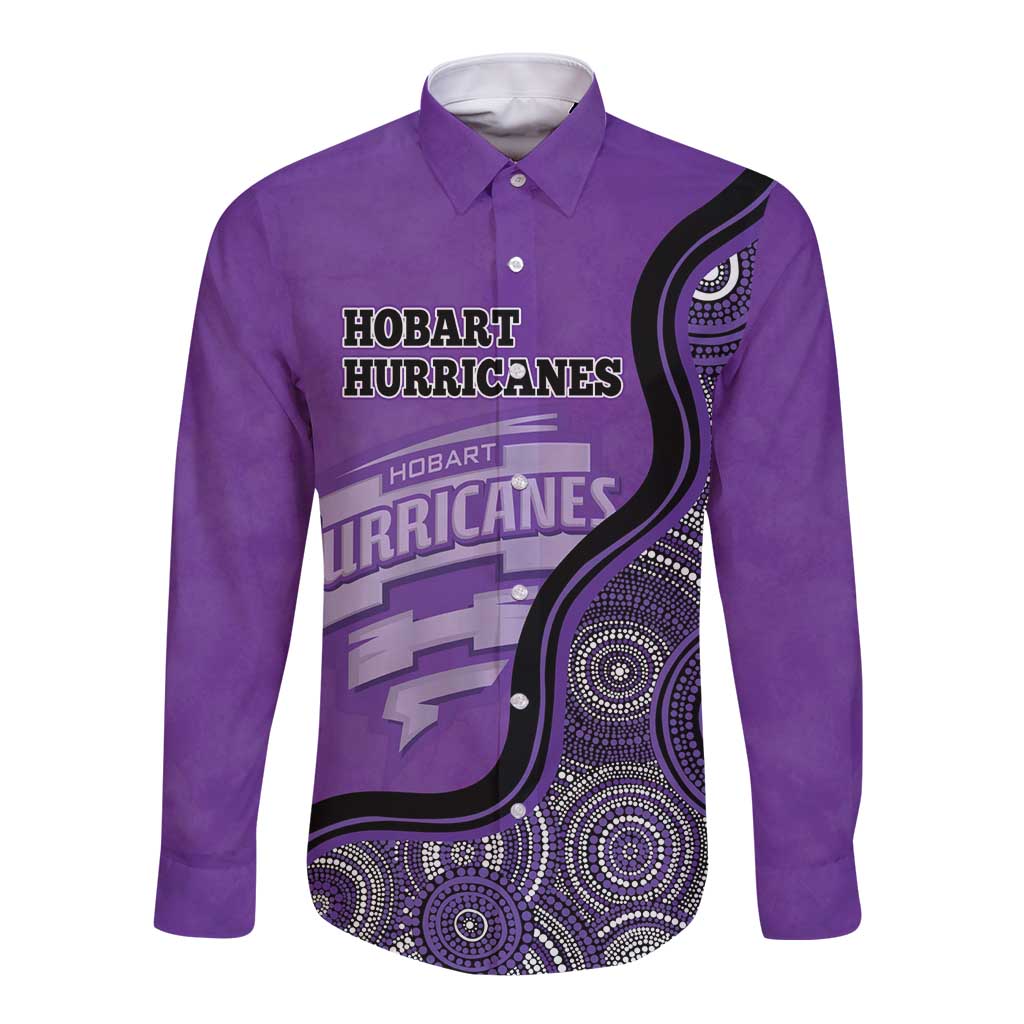 Custom Hobart Hurricanes Long Sleeve Button Shirt Indigenous Art - Grunge Style