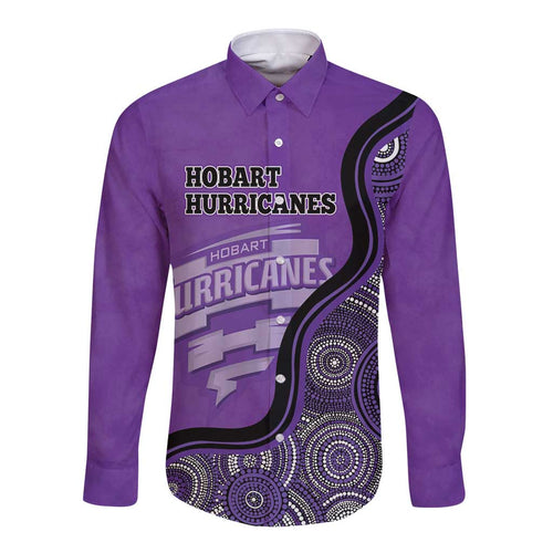 Custom Hobart Hurricanes Long Sleeve Button Shirt Indigenous Art - Grunge Style