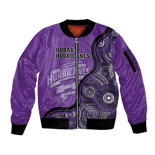 Custom Hobart Hurricanes Sleeve Zip Bomber Jacket Indigenous Art - Grunge Style