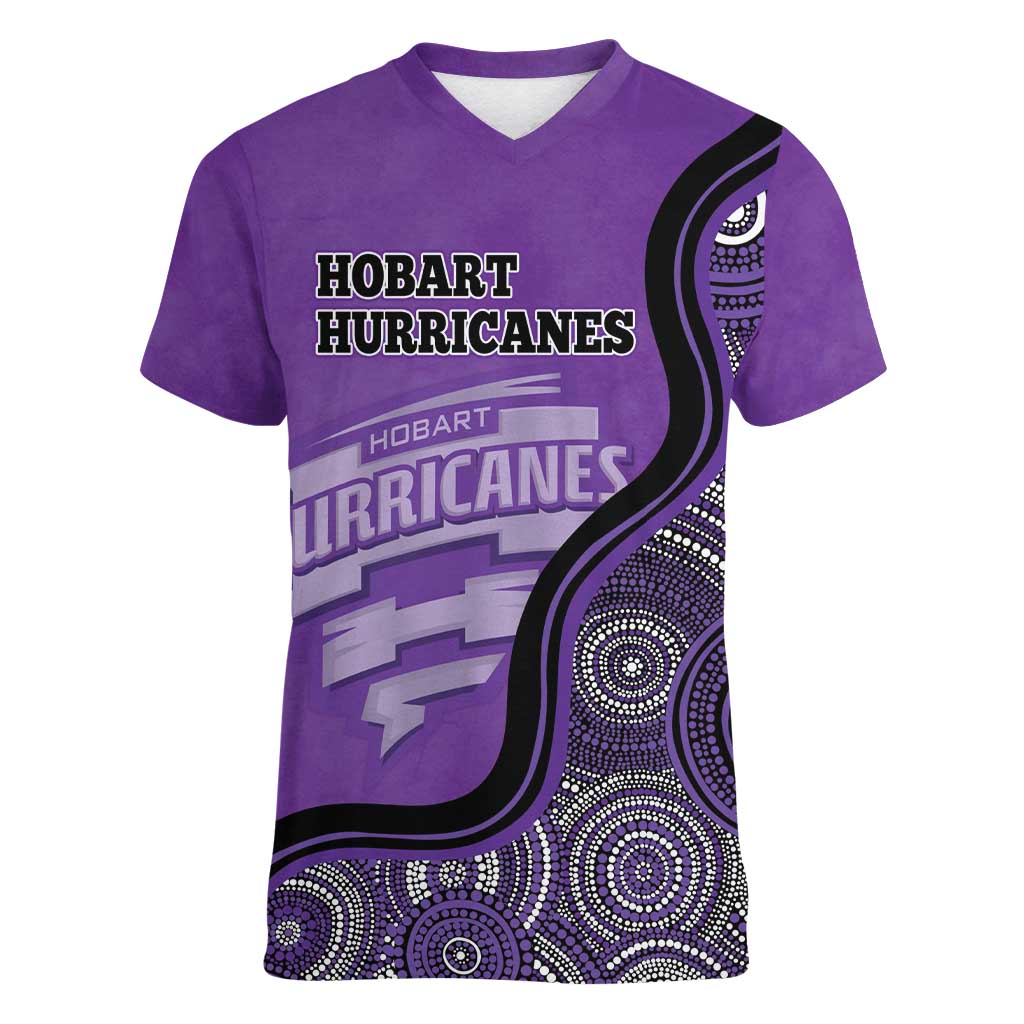Custom Hobart Hurricanes Women V-Neck T-Shirt Indigenous Art - Grunge Style