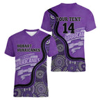 Custom Hobart Hurricanes Women V-Neck T-Shirt Indigenous Art - Grunge Style