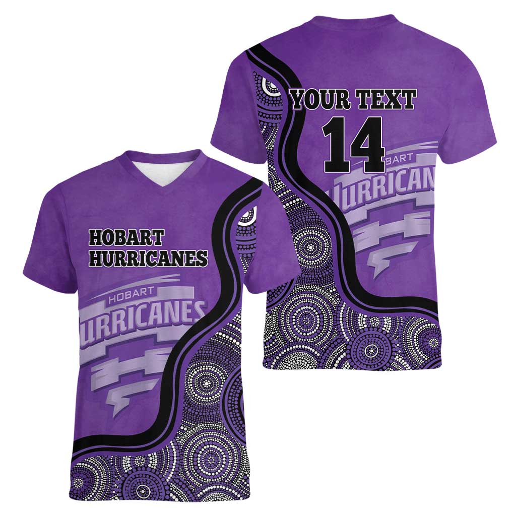 Custom Hobart Hurricanes Women V-Neck T-Shirt Indigenous Art - Grunge Style