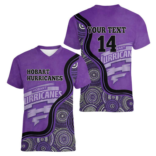 Custom Hobart Hurricanes Women V-Neck T-Shirt Indigenous Art - Grunge Style