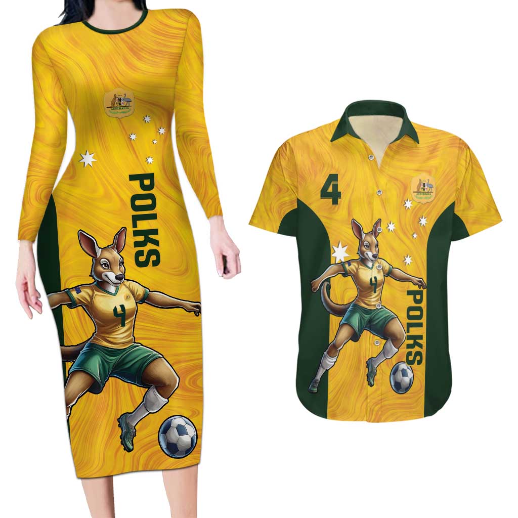 Polkinghorne Australia Matildas Couples Matching Long Sleeve Bodycon Dress and Hawaiian Shirt 2024 Thank You Polks