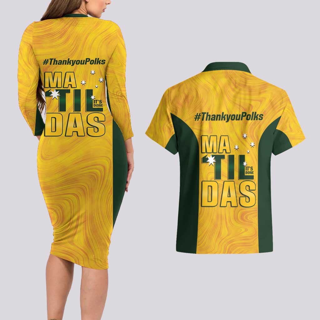 Polkinghorne Australia Matildas Couples Matching Long Sleeve Bodycon Dress and Hawaiian Shirt 2024 Thank You Polks