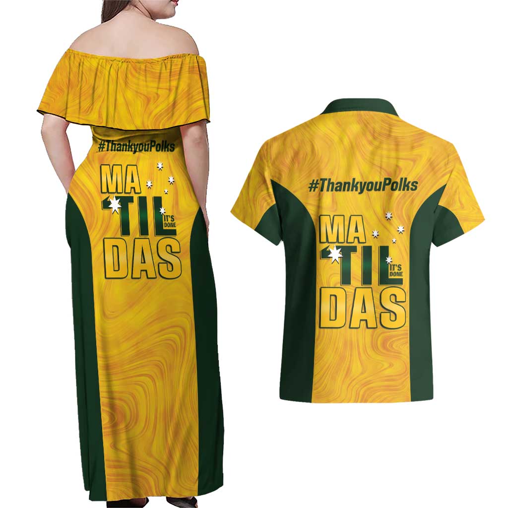 Polkinghorne Australia Matildas Couples Matching Off Shoulder Maxi Dress and Hawaiian Shirt 2024 Thank You Polks