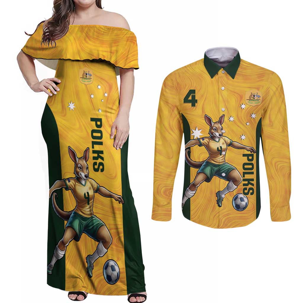 Polkinghorne Australia Matildas Couples Matching Off Shoulder Maxi Dress and Long Sleeve Button Shirt 2024 Thank You Polks