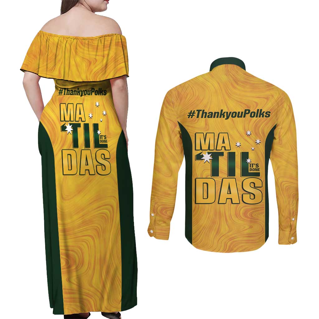 Polkinghorne Australia Matildas Couples Matching Off Shoulder Maxi Dress and Long Sleeve Button Shirt 2024 Thank You Polks