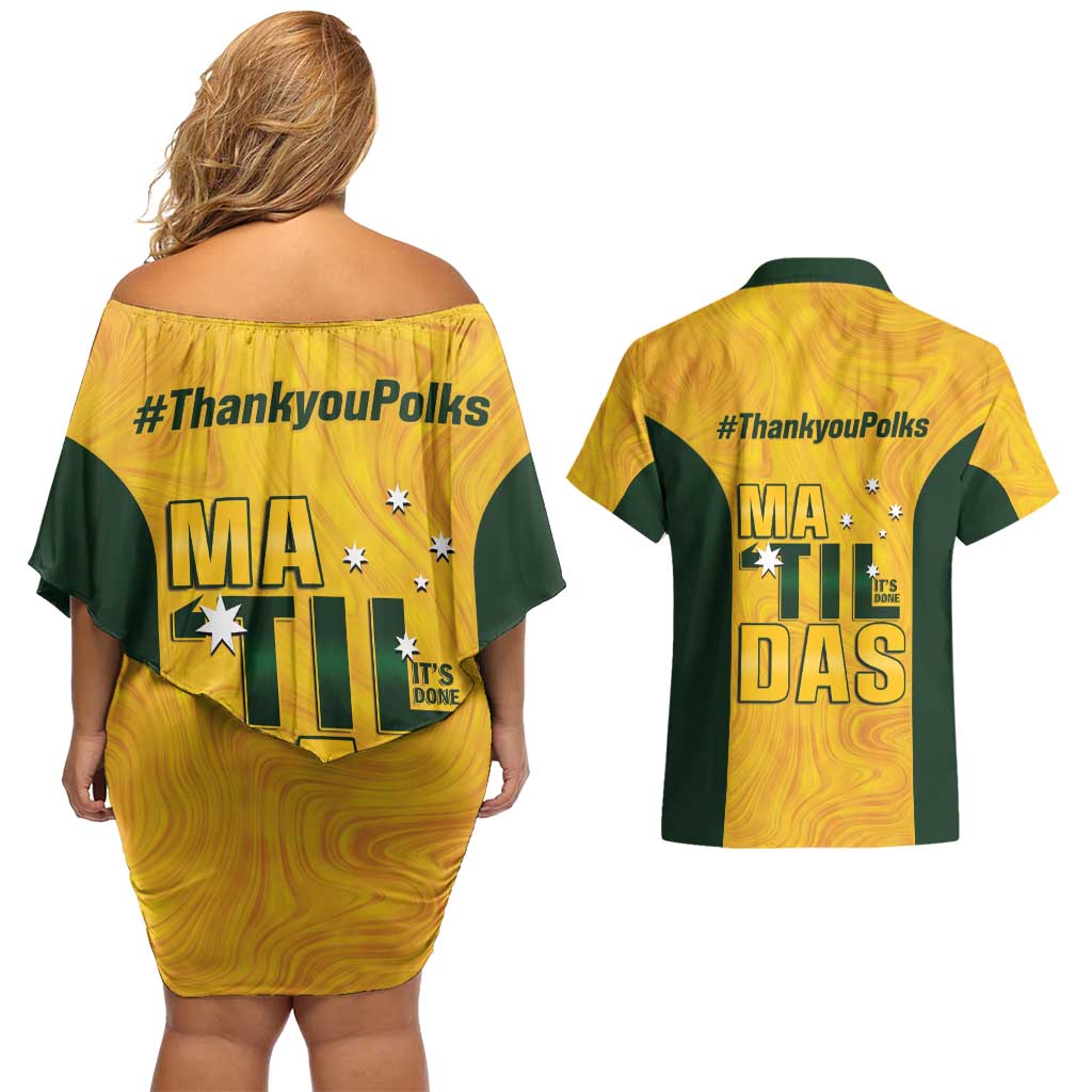Polkinghorne Australia Matildas Couples Matching Off Shoulder Short Dress and Hawaiian Shirt 2024 Thank You Polks