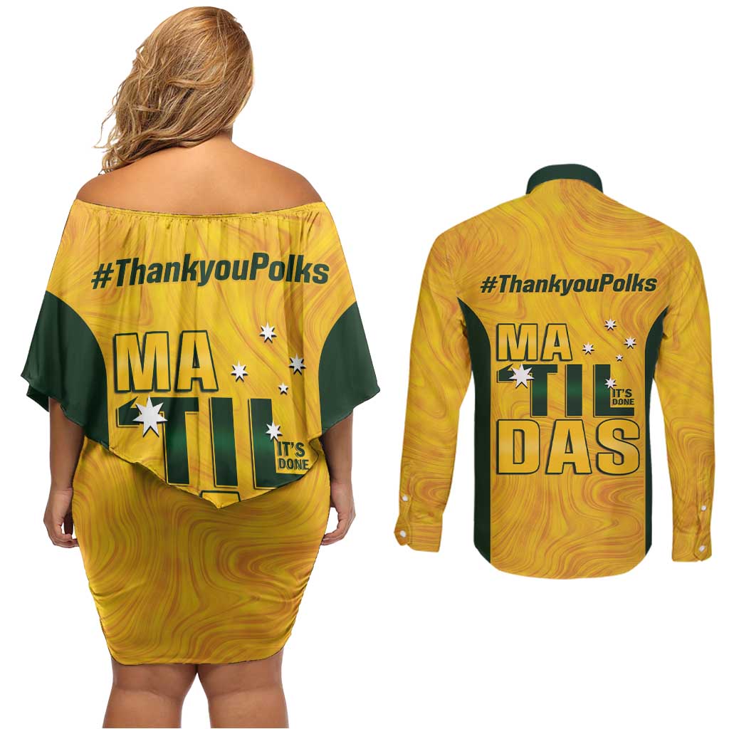 Polkinghorne Australia Matildas Couples Matching Off Shoulder Short Dress and Long Sleeve Button Shirt 2024 Thank You Polks