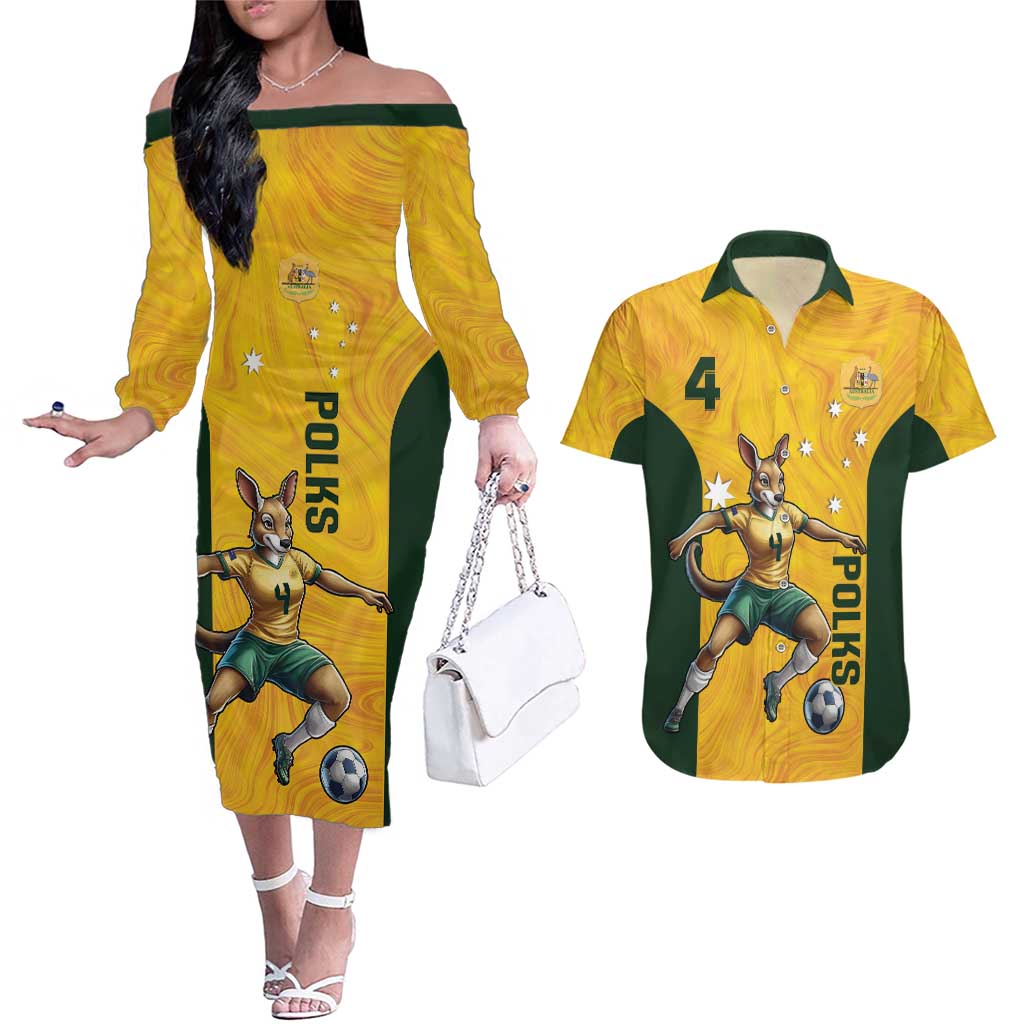 Polkinghorne Australia Matildas Couples Matching Off The Shoulder Long Sleeve Dress and Hawaiian Shirt 2024 Thank You Polks