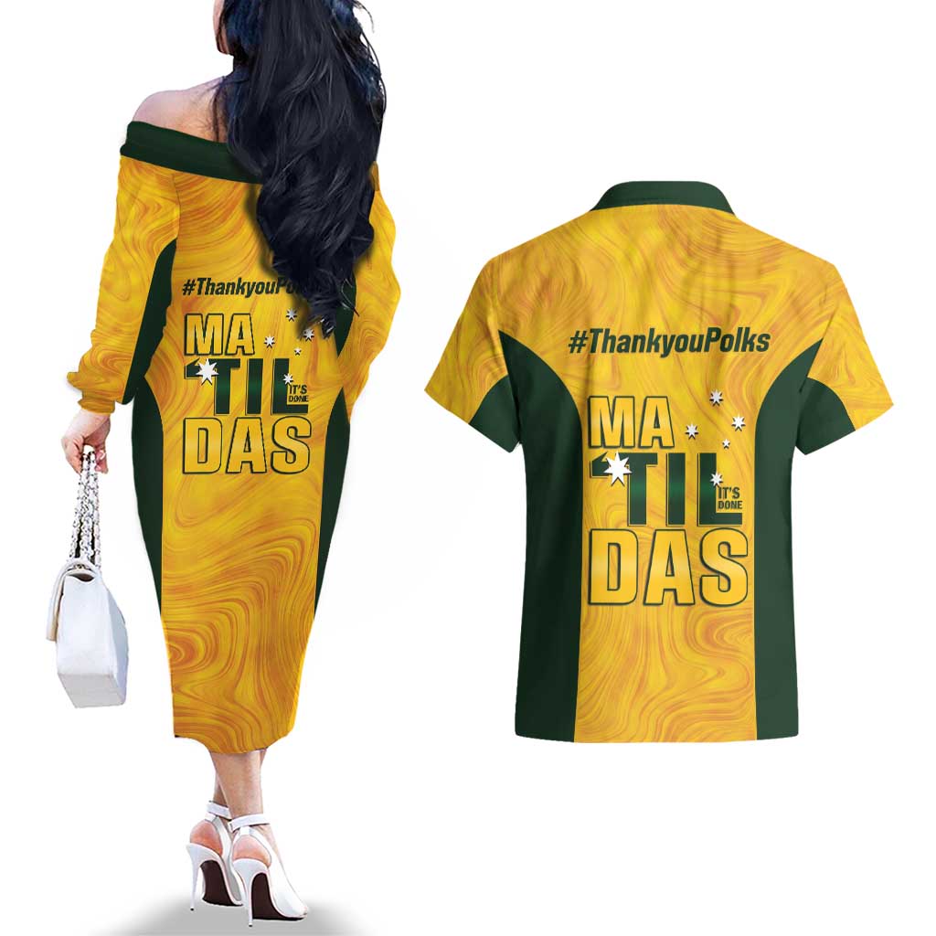 Polkinghorne Australia Matildas Couples Matching Off The Shoulder Long Sleeve Dress and Hawaiian Shirt 2024 Thank You Polks