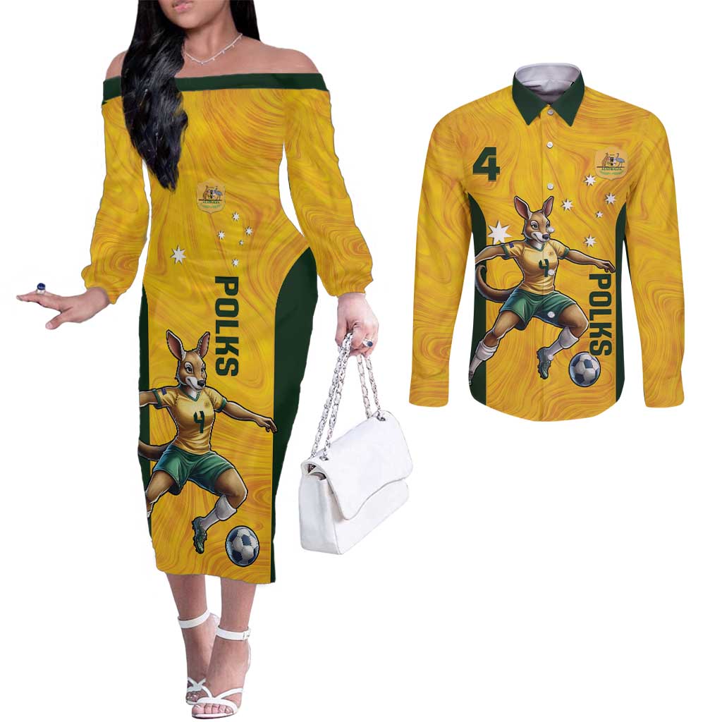 Polkinghorne Australia Matildas Couples Matching Off The Shoulder Long Sleeve Dress and Long Sleeve Button Shirt 2024 Thank You Polks