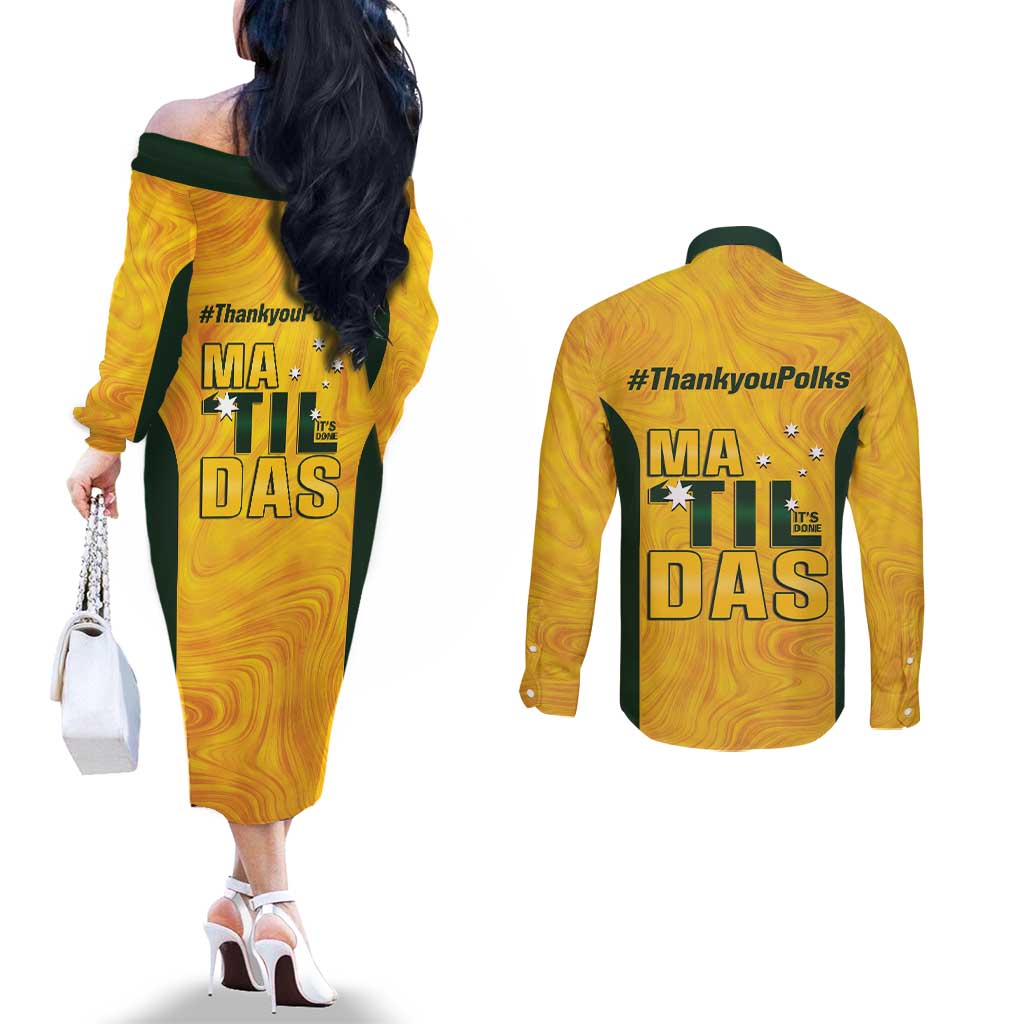 Polkinghorne Australia Matildas Couples Matching Off The Shoulder Long Sleeve Dress and Long Sleeve Button Shirt 2024 Thank You Polks