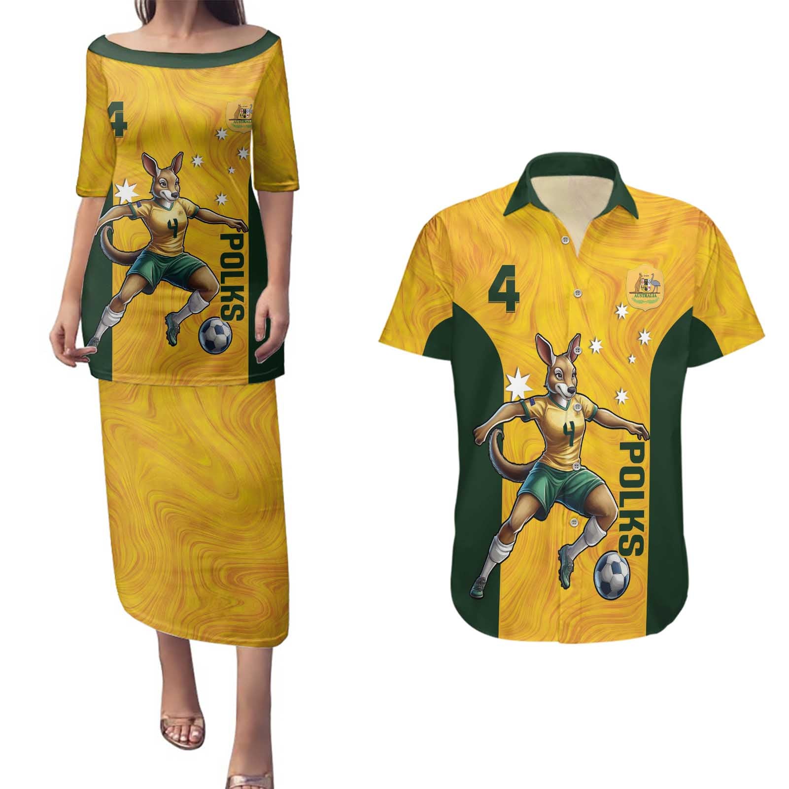 Polkinghorne Australia Matildas Couples Matching Puletasi and Hawaiian Shirt 2024 Thank You Polks