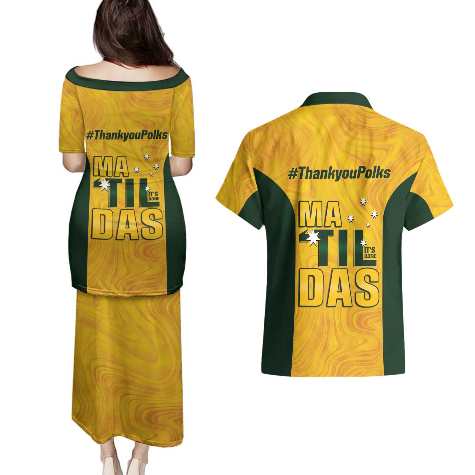 Polkinghorne Australia Matildas Couples Matching Puletasi and Hawaiian Shirt 2024 Thank You Polks