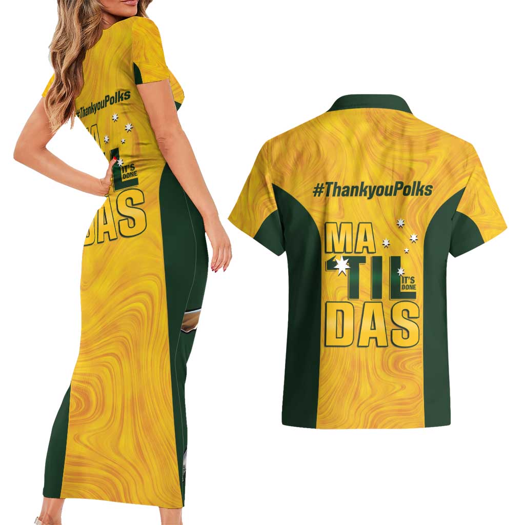 Polkinghorne Australia Matildas Couples Matching Short Sleeve Bodycon Dress and Hawaiian Shirt 2024 Thank You Polks