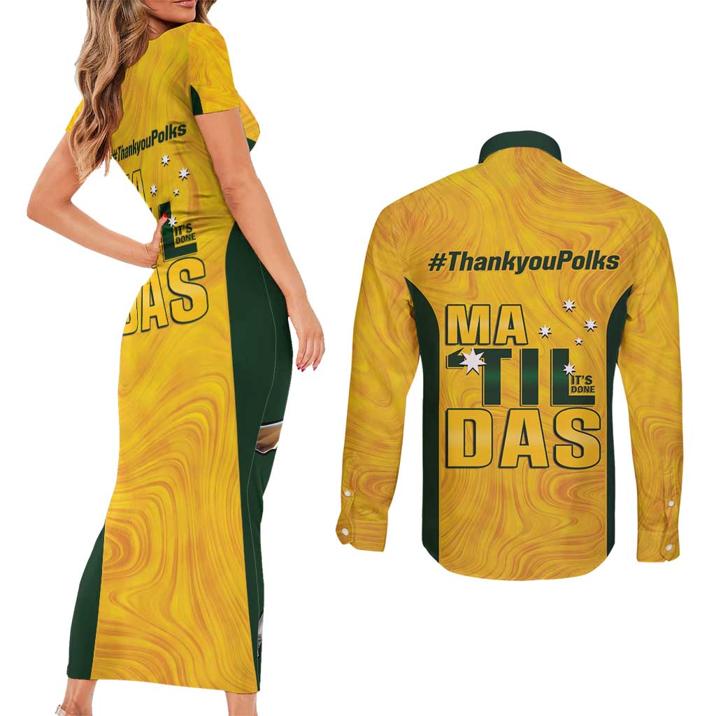 Polkinghorne Australia Matildas Couples Matching Short Sleeve Bodycon Dress and Long Sleeve Button Shirt 2024 Thank You Polks