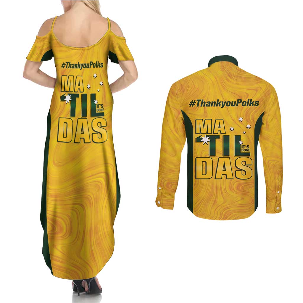Polkinghorne Australia Matildas Couples Matching Summer Maxi Dress and Long Sleeve Button Shirt 2024 Thank You Polks