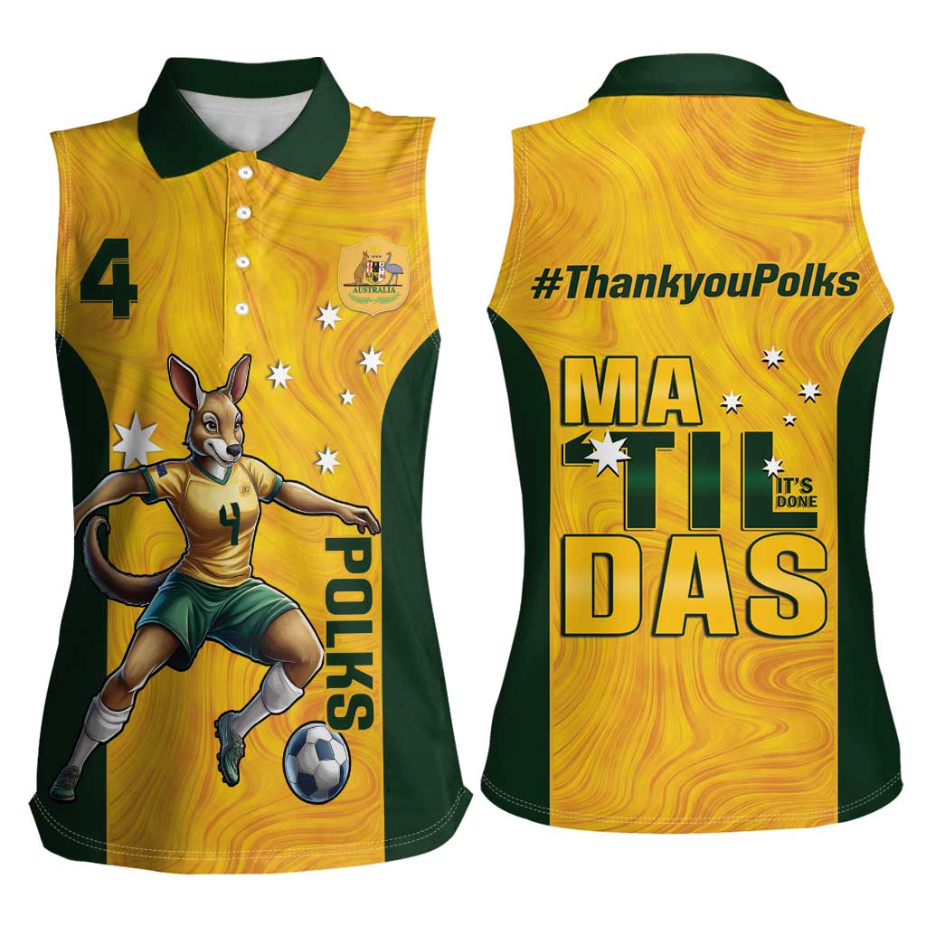 Polkinghorne Australia Matildas Women Sleeveless Polo Shirt 2024 Thank You Polks