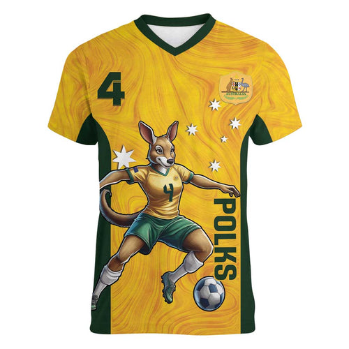 Polkinghorne Australia Matildas Women V-Neck T-Shirt 2024 Thank You Polks