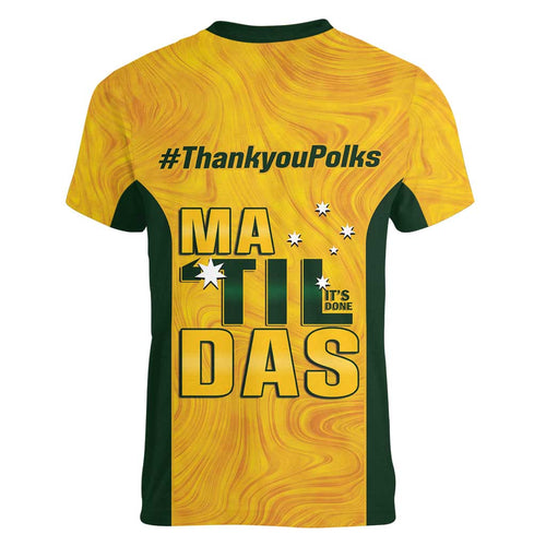 Polkinghorne Australia Matildas Women V-Neck T-Shirt 2024 Thank You Polks