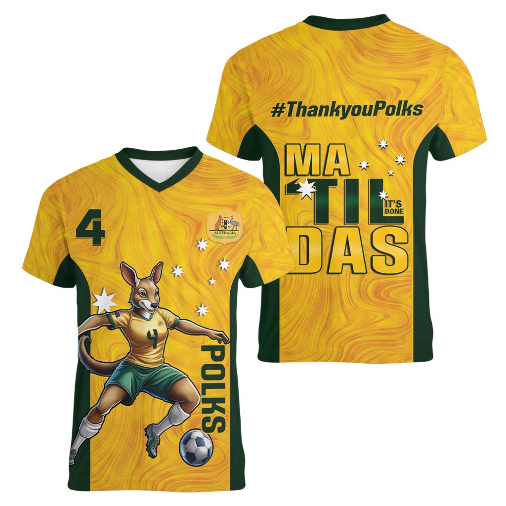 Polkinghorne Australia Matildas Women V-Neck T-Shirt 2024 Thank You Polks