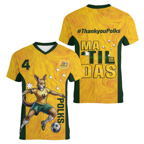 Polkinghorne Australia Matildas Women V-Neck T-Shirt 2024 Thank You Polks