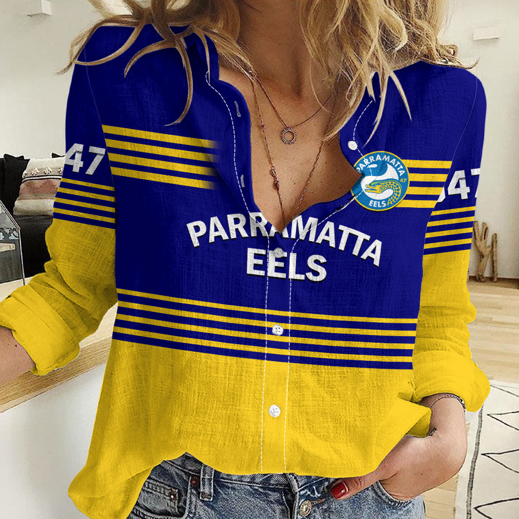 Personalised Eels Rugby Women Casual Shirt Parramatta 1947 Dynamic Blue LT14