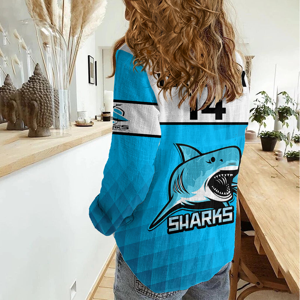 Personalised Sharks Rugby Women Casual Shirt Go Sharkies Sporty Version LT14