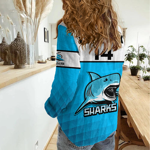 Personalised Sharks Rugby Women Casual Shirt Go Sharkies Sporty Version LT14