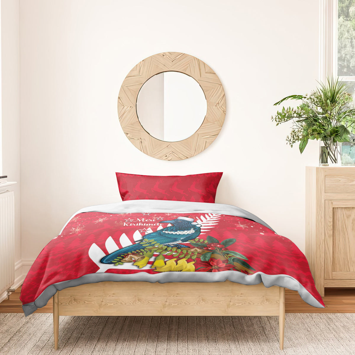 New Zealand Christmas In July Bedding Set Tui Bird With Kowhai Meri Kirihimete