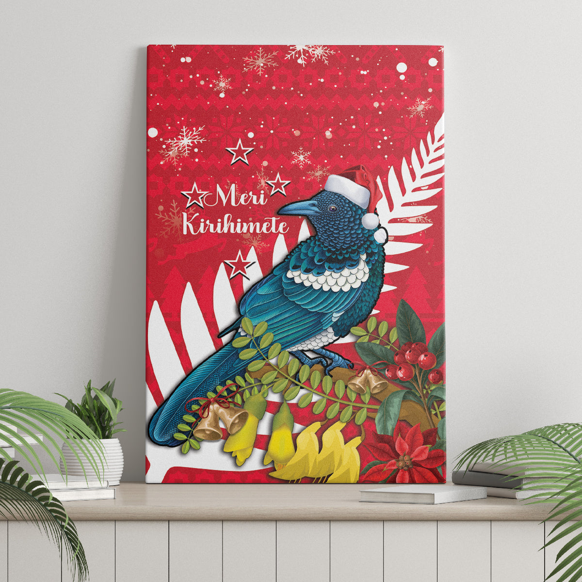 New Zealand Christmas In July Canvas Wall Art Tui Bird With Kowhai Meri Kirihimete