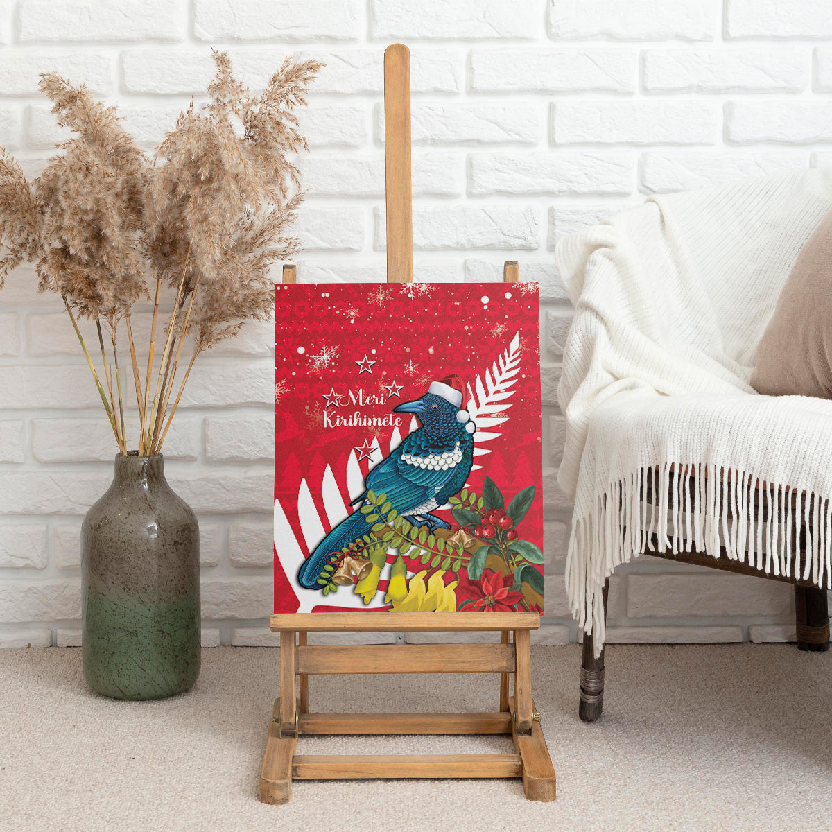 New Zealand Christmas In July Canvas Wall Art Tui Bird With Kowhai Meri Kirihimete