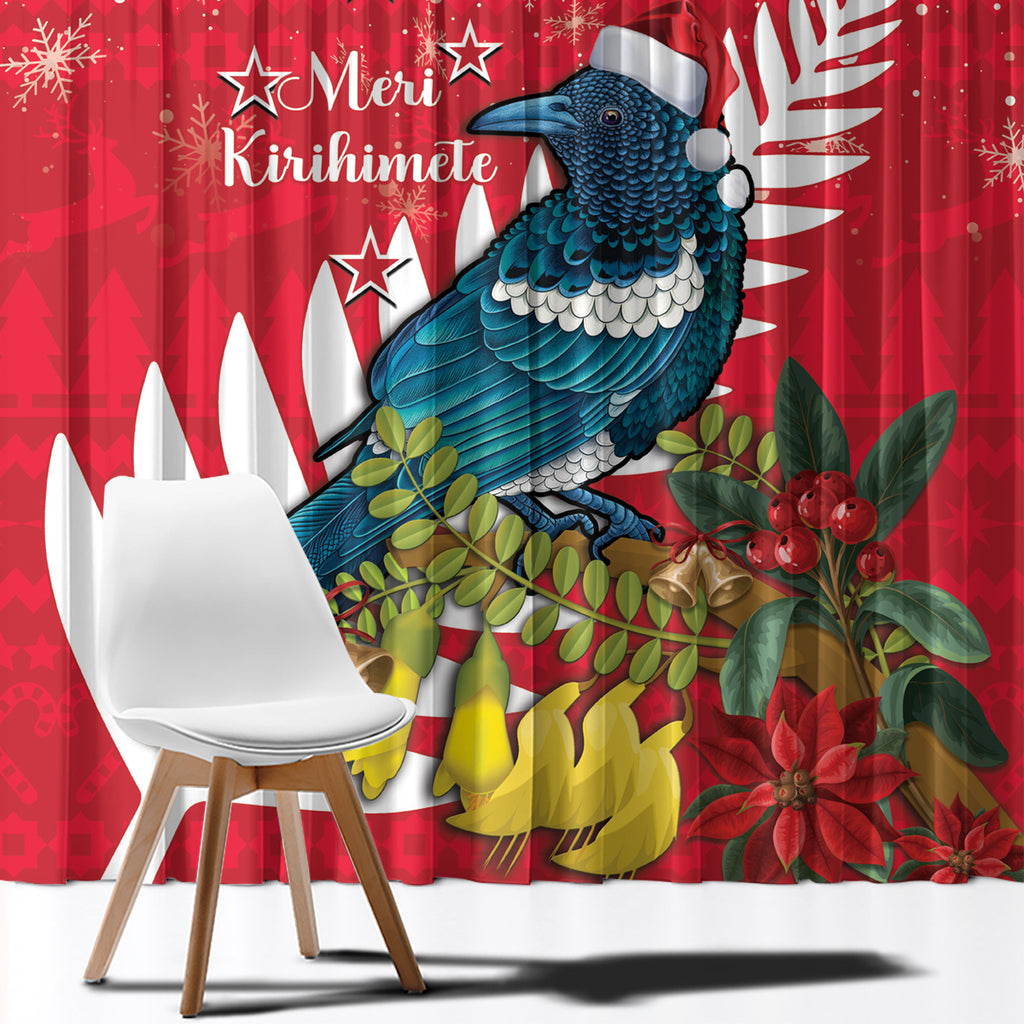 New Zealand Christmas In July Window Curtain Tui Bird With Kowhai Meri Kirihimete
