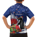New Zealand Christmas In July Kid Hawaiian Shirt Fiordland Penguin With Pohutukawa Flower