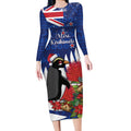 New Zealand Christmas In July Long Sleeve Bodycon Dress Fiordland Penguin With Pohutukawa Flower