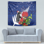 New Zealand Christmas In July Tapestry Fiordland Penguin With Pohutukawa Flower