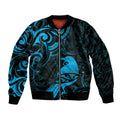 New Zealand Tui Bird Bomber Jacket Aotearoa Maori Pattern - Blue