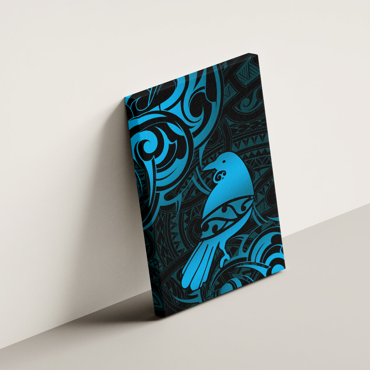 New Zealand Tui Bird Canvas Wall Art Aotearoa Maori Pattern - Blue