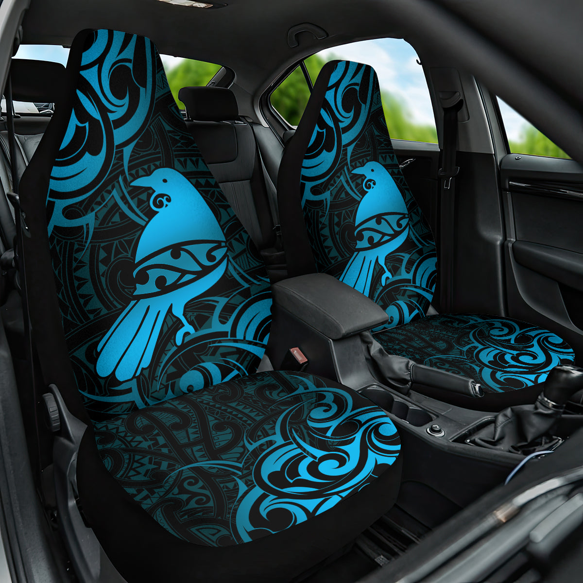 New Zealand Tui Bird Car Seat Cover Aotearoa Maori Pattern - Blue